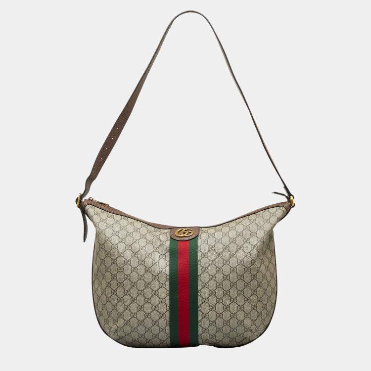 Gray Gucci Small GG Supreme Web Ophidia Half Moon Crossbody Bag