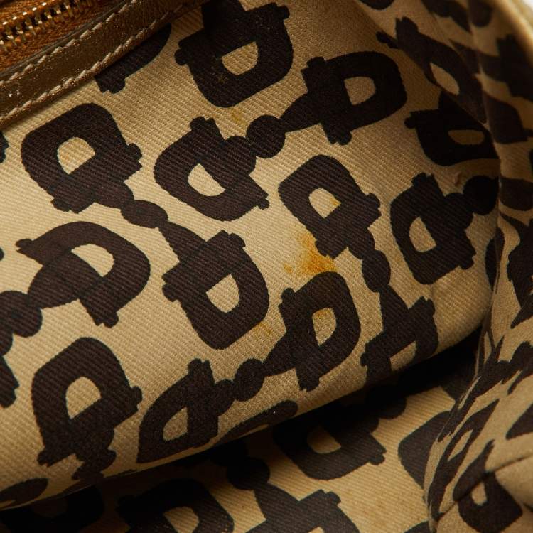 Pre Owned Gucci Gold/Beige GG Canvas and Leather Jolicoeur Tote