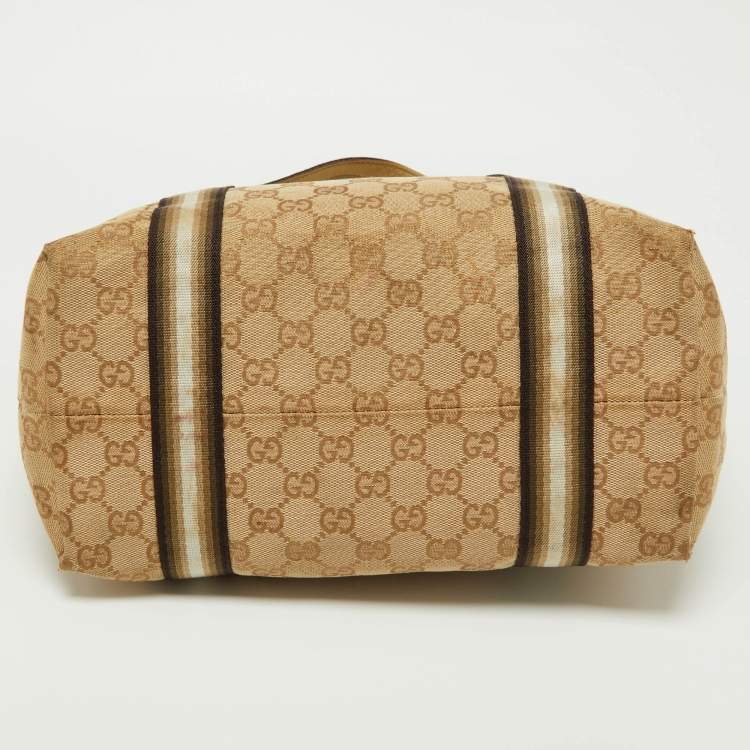 Pre Owned Gucci Gold/Beige GG Canvas and Leather Jolicoeur Tote