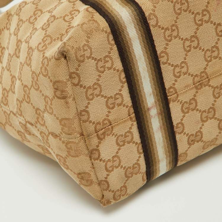 Pre Owned Gucci Gold/Beige GG Canvas and Leather Jolicoeur Tote