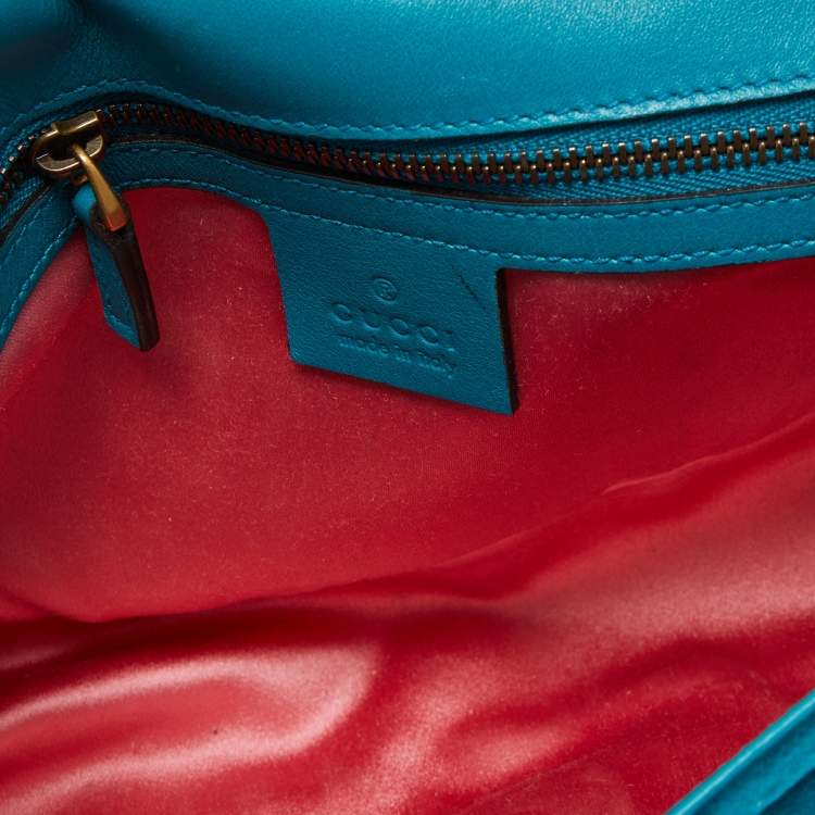 Pre Owned Gucci Green Matelassé Velvet Small GG Marmont Shoulder Bag