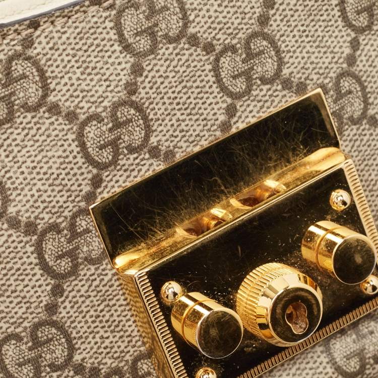 Pre Owned Gucci Tricolor GG Supreme Canvas and Leather Padlock Shoulder Bag
