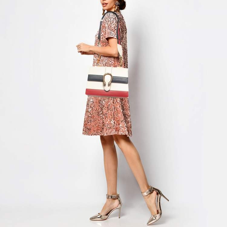 Pre Owned Gucci Tricolor Leather Medium Dionysus Bamboo Top Handle Bag