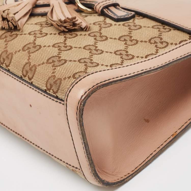 Pre Owned Gucci Dark Old Rose/Beige GG Canvas and Leather Medium Emily Chain Shoulder Bag