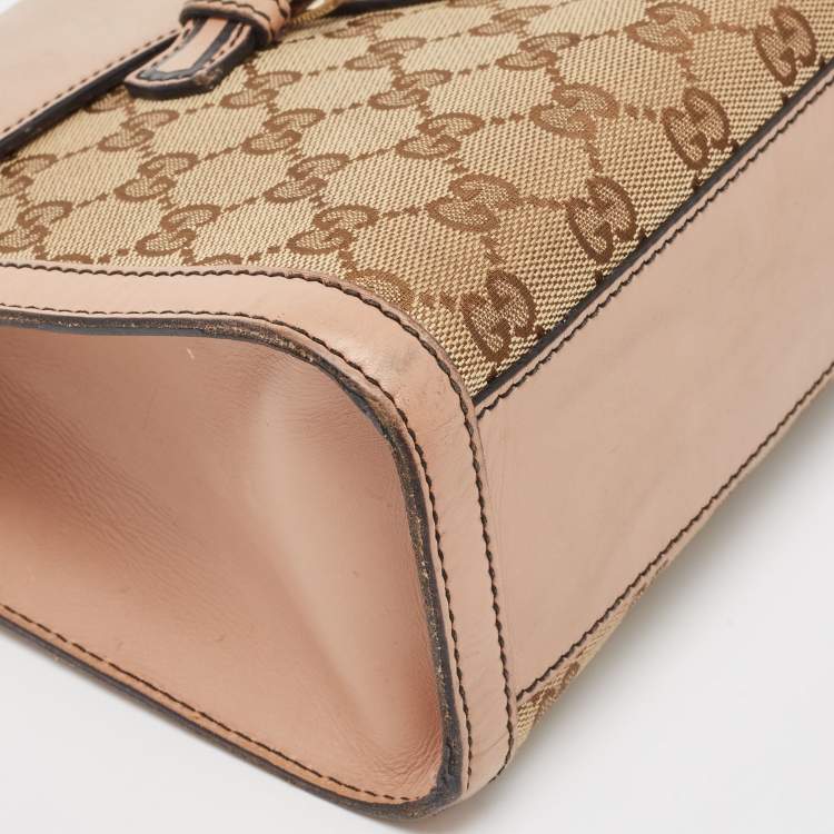 Pre Owned Gucci Dark Old Rose/Beige GG Canvas and Leather Medium Emily Chain Shoulder Bag