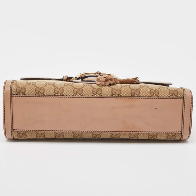 Pre Owned Gucci Dark Old Rose/Beige GG Canvas and Leather Medium Emily Chain Shoulder Bag