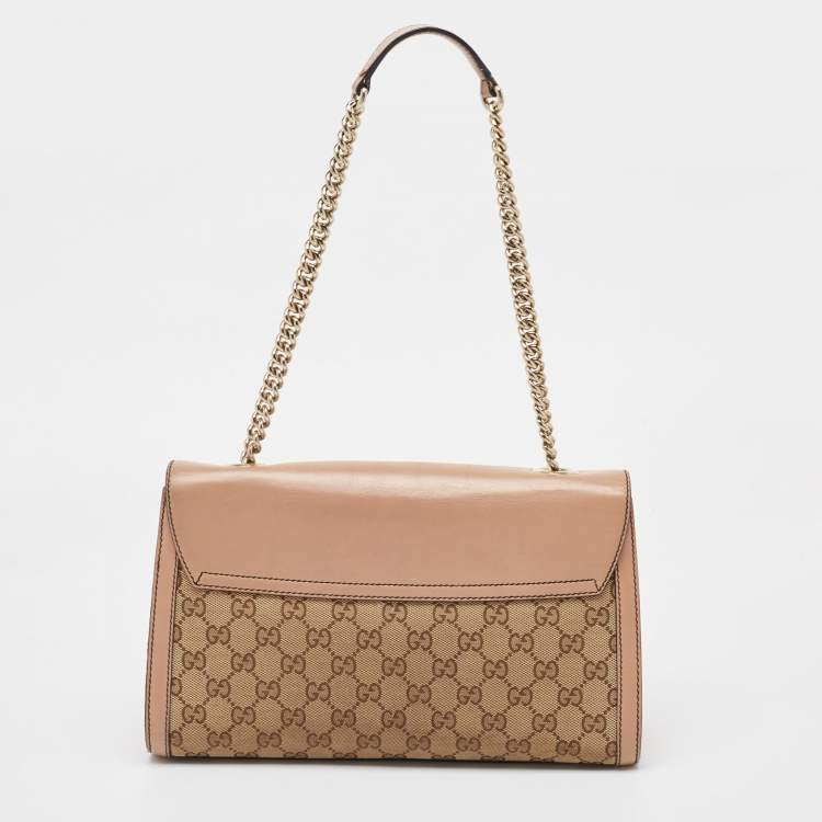 Pre Owned Gucci Dark Old Rose/Beige GG Canvas and Leather Medium Emily Chain Shoulder Bag