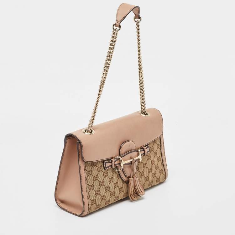 Pre Owned Gucci Dark Old Rose/Beige GG Canvas and Leather Medium Emily Chain Shoulder Bag