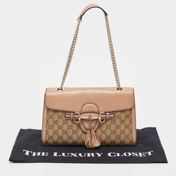 Pre Owned Gucci Dark Old Rose/Beige GG Canvas and Leather Medium Emily Chain Shoulder Bag