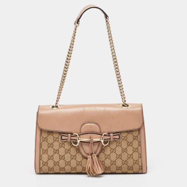 Pre Owned Gucci Dark Old Rose/Beige GG Canvas and Leather Medium Emily Chain Shoulder Bag