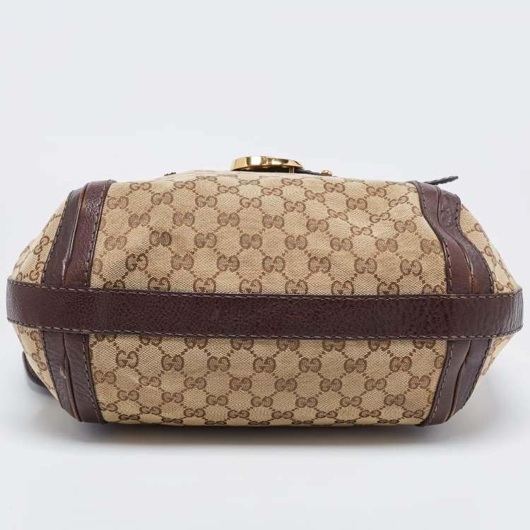 Pre Owned Gucci Beige/Brown GG Canvas and Leather Medium GG Running Hobo       
