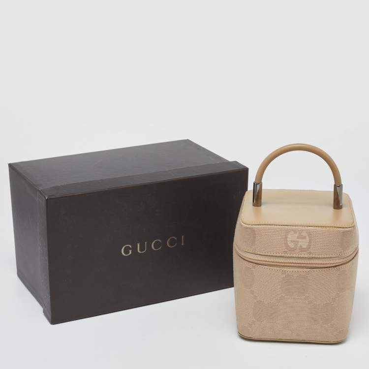 Pre Owned Gucci Beige GG Canvas and Leather Vanity Bag