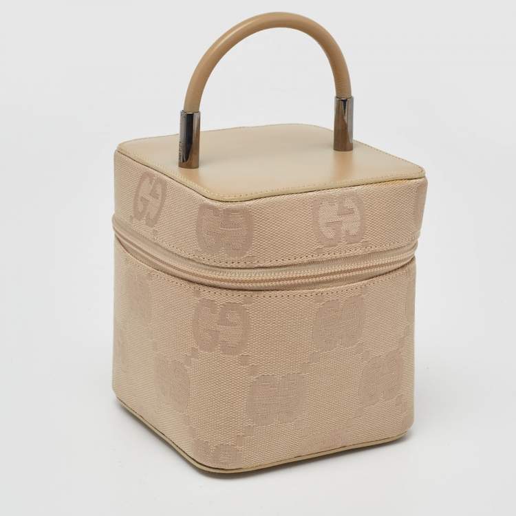 Pre Owned Gucci Beige GG Canvas and Leather Vanity Bag