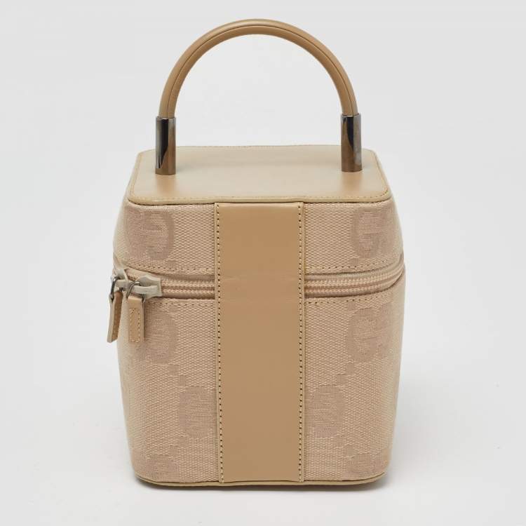 Pre Owned Gucci Beige GG Canvas and Leather Vanity Bag