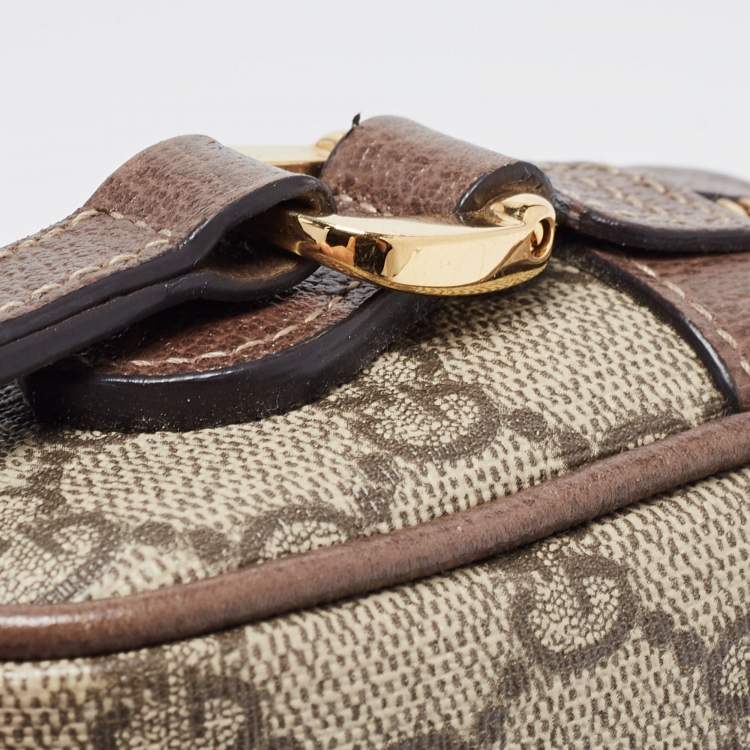 Pre Owned Gucci Beige GG Supreme Canvas and Leather Mini Ophidia Crossbody Bag