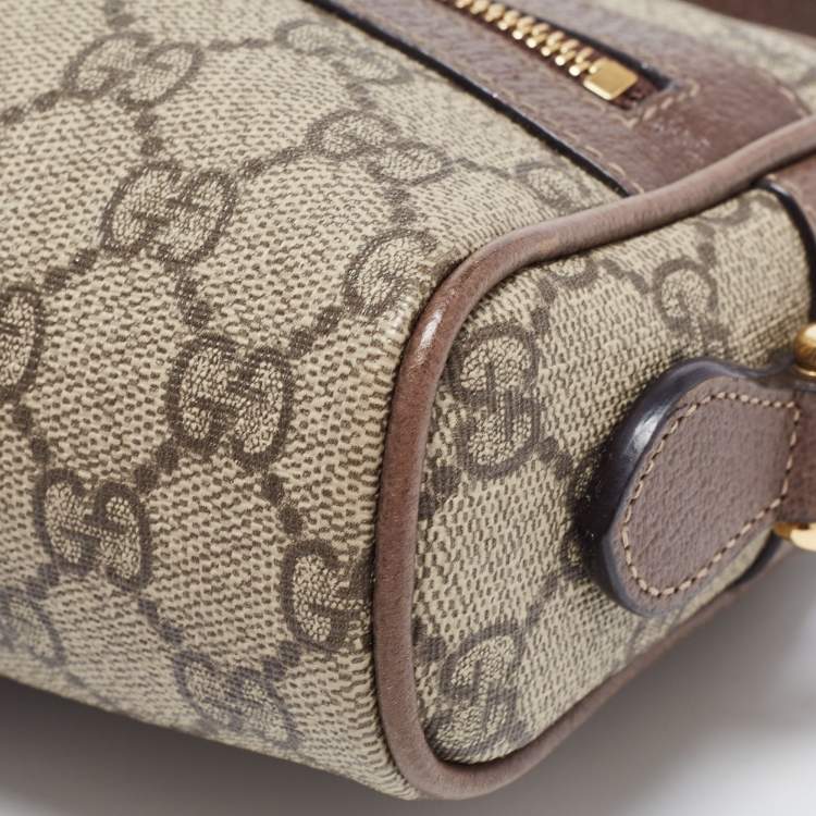 Pre Owned Gucci Beige GG Supreme Canvas and Leather Mini Ophidia Crossbody Bag