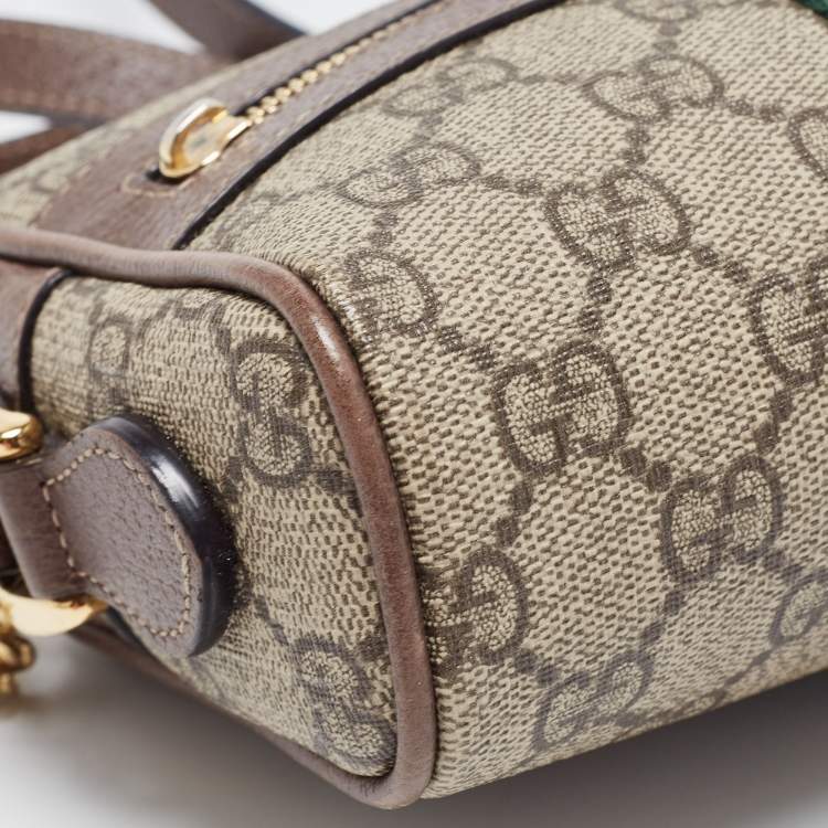 Pre Owned Gucci Beige GG Supreme Canvas and Leather Mini Ophidia Crossbody Bag