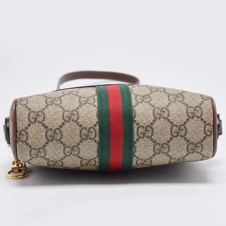 Pre Owned Gucci Beige GG Supreme Canvas and Leather Mini Ophidia Crossbody Bag