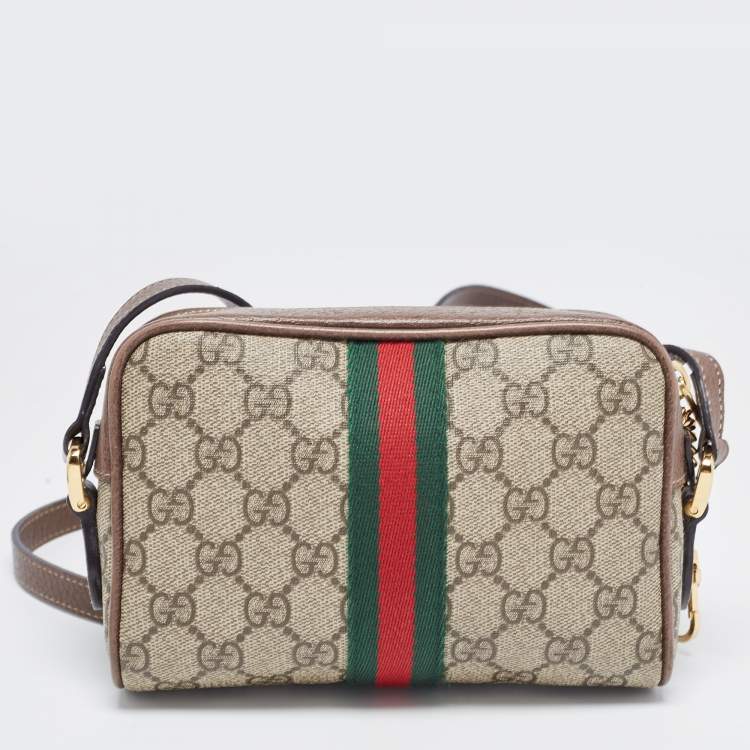 Pre Owned Gucci Beige GG Supreme Canvas and Leather Mini Ophidia Crossbody Bag