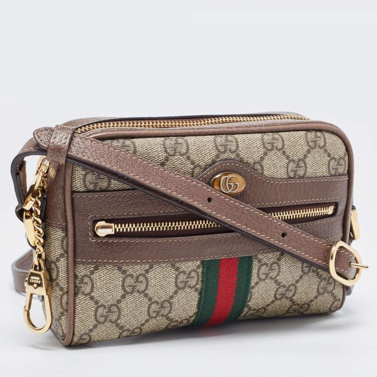 Pre Owned Gucci Beige GG Supreme Canvas and Leather Mini Ophidia Crossbody Bag