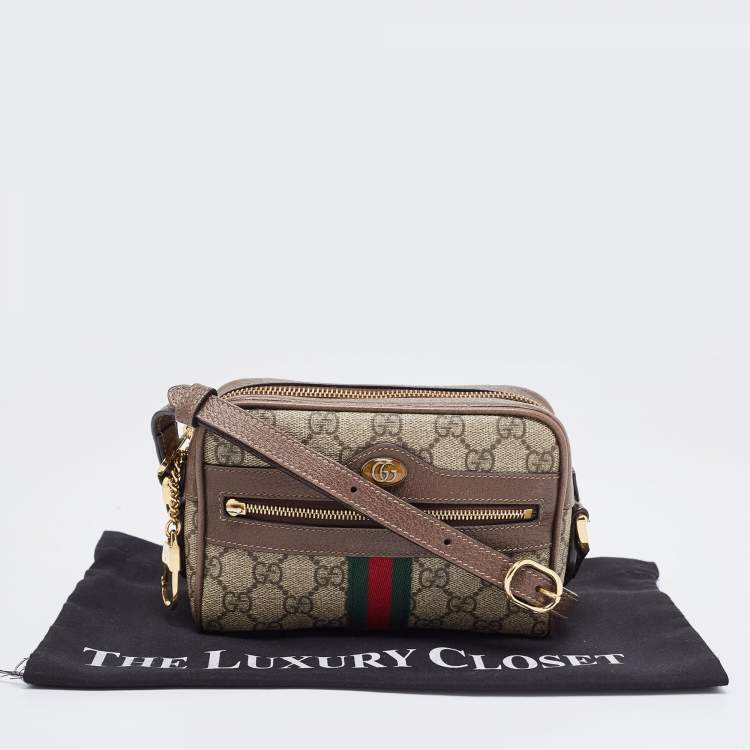 Pre Owned Gucci Beige GG Supreme Canvas and Leather Mini Ophidia Crossbody Bag