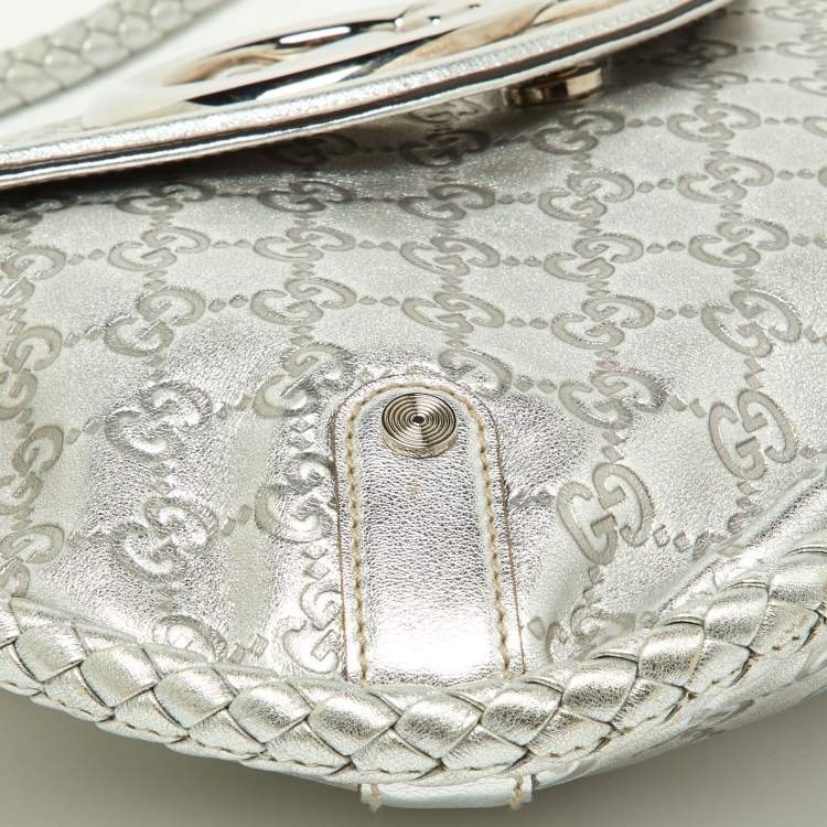 Pre Owned Gucci Silver Guccissima Leather Medium Britt Tassel Hobo
