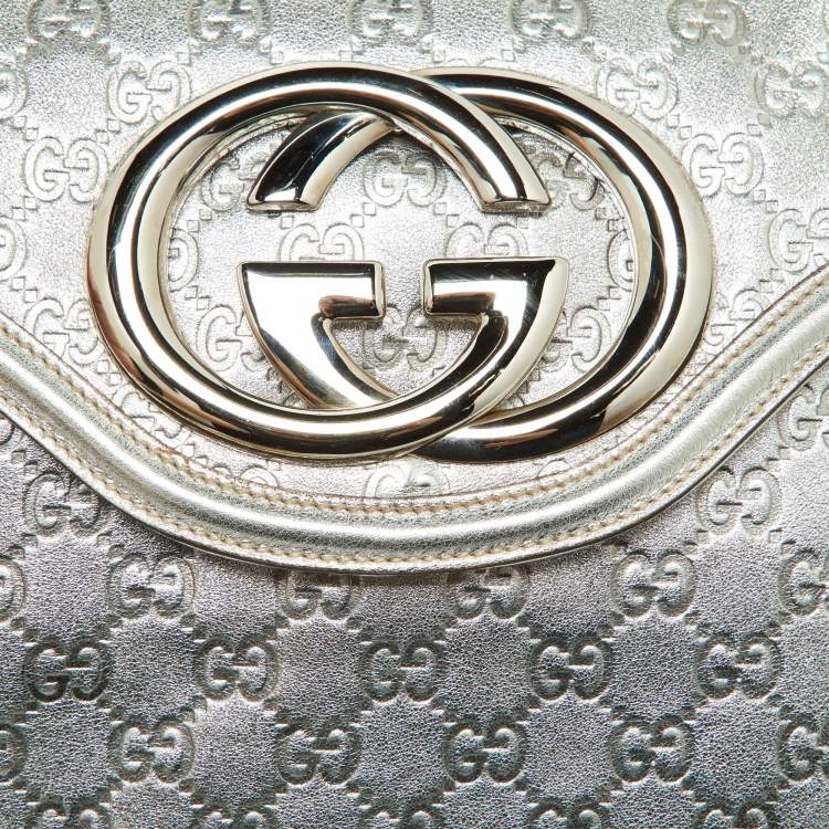 Pre Owned Gucci Silver Guccissima Leather Medium Britt Tassel Hobo