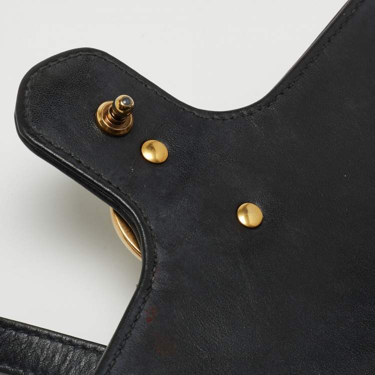 Pre Owned Gucci Black Matelasse Leather Mini GG Marmont Crossbody Bag