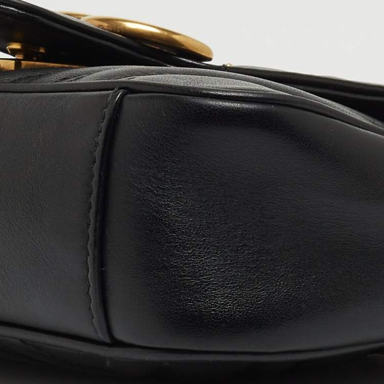 Pre Owned Gucci Black Matelasse Leather Mini GG Marmont Crossbody Bag