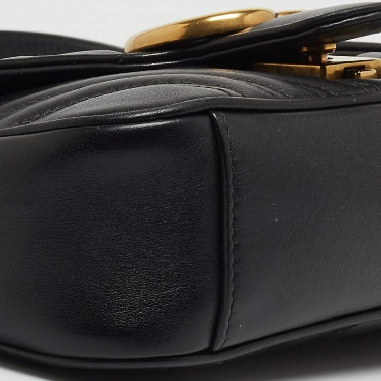 Pre Owned Gucci Black Matelasse Leather Mini GG Marmont Crossbody Bag