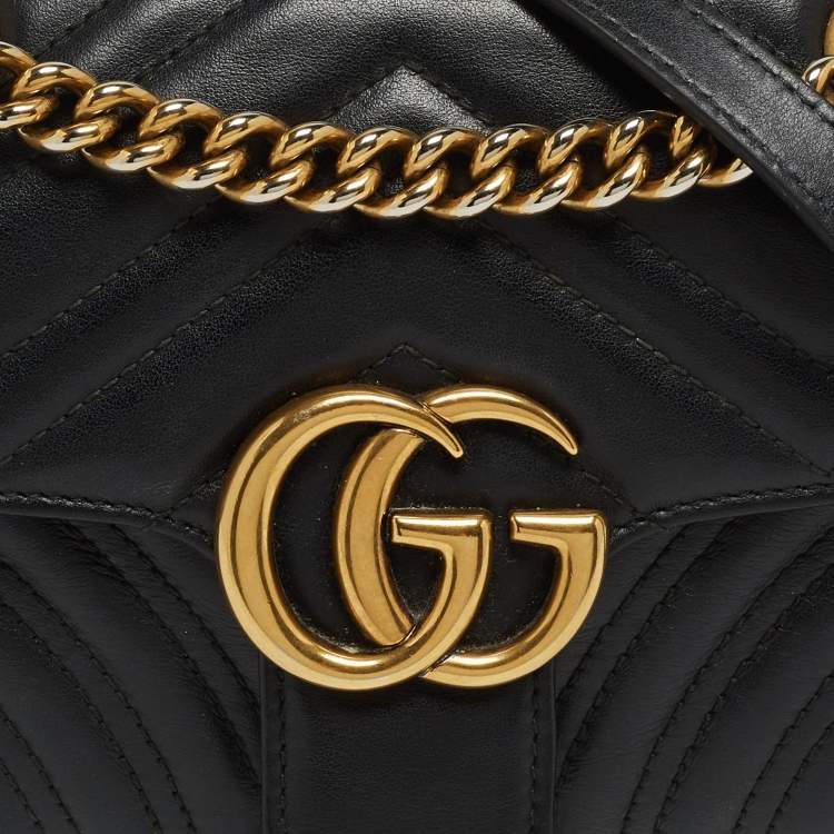 Pre Owned Gucci Black Matelasse Leather Mini GG Marmont Crossbody Bag
