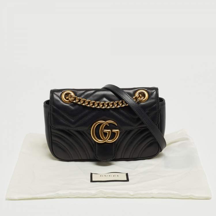 Pre Owned Gucci Black Matelasse Leather Mini GG Marmont Crossbody Bag