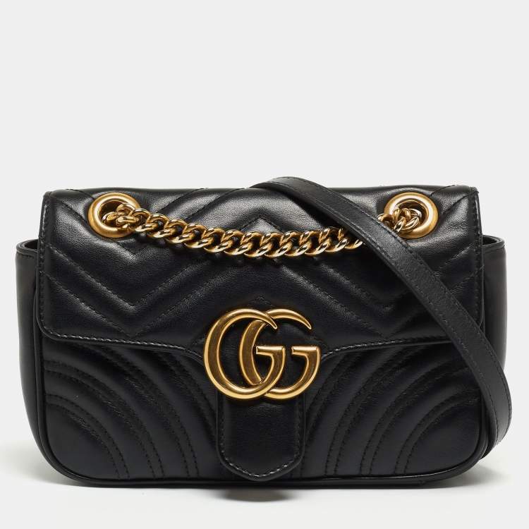 Gucci Black Matelasse Leather Mini GG Marmont Crossbody Bag Gucci | The ...