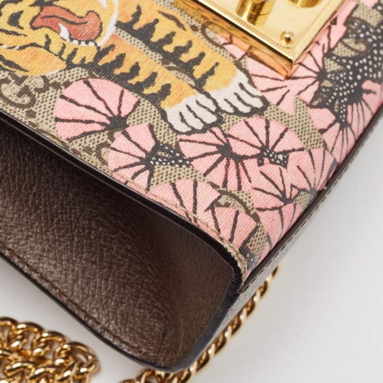Pre Owned Gucci Multicolor GG Supreme Bengal Canvas and Leather Small Padlock Shoulder Bag
