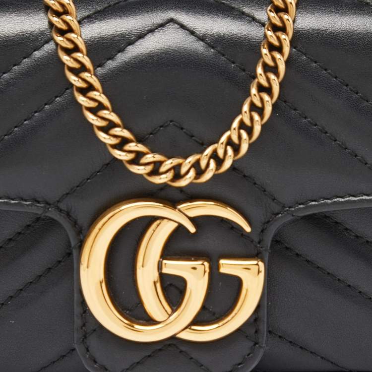 Pre Owned Gucci Black Matelassé Leather Super Mini GG Marmont Shoulder Bag