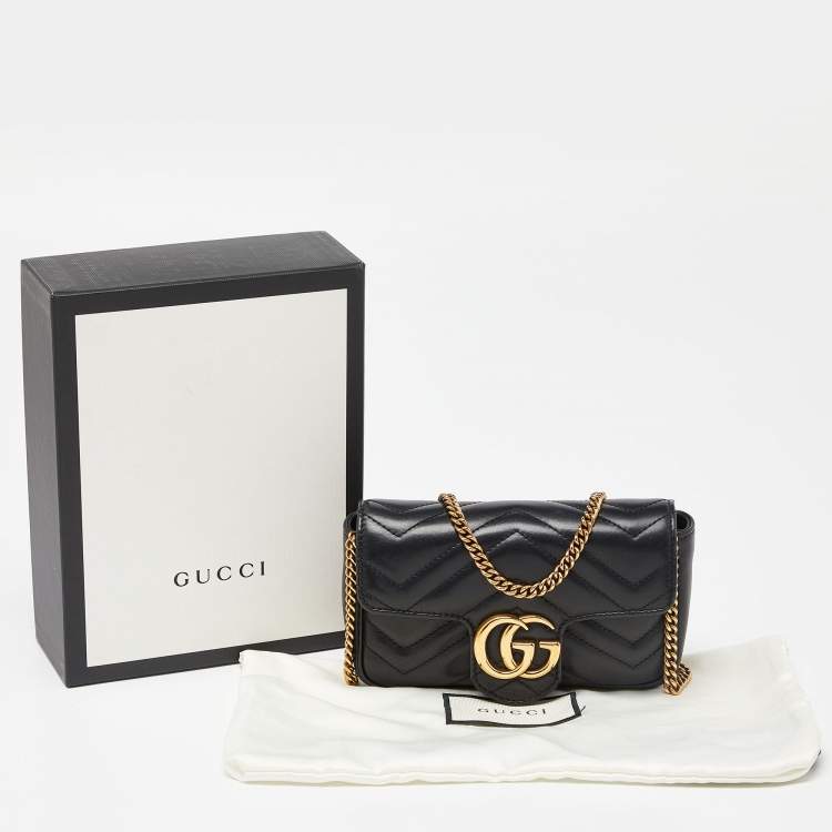Pre Owned Gucci Black Matelassé Leather Super Mini GG Marmont Shoulder Bag