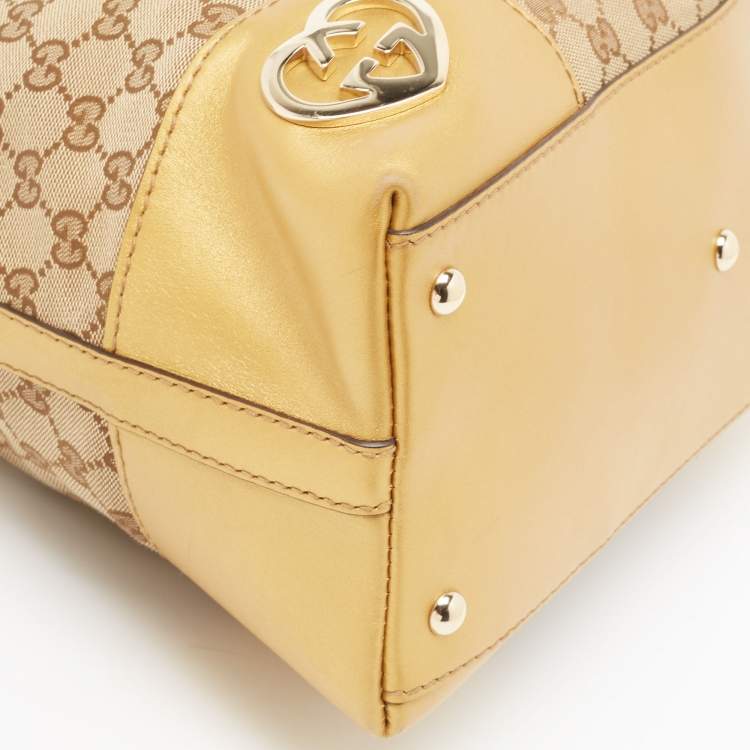 مملوكة مسبقًا Gucci Beige/Gold GG Canvas and Leather Medium Lovely Hobo