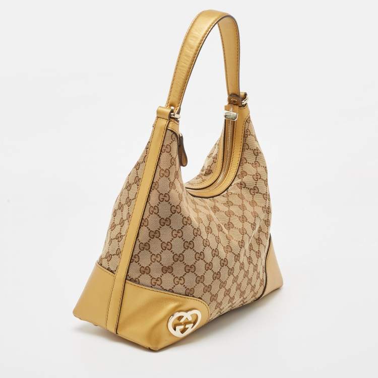 مملوكة مسبقًا Gucci Beige/Gold GG Canvas and Leather Medium Lovely Hobo