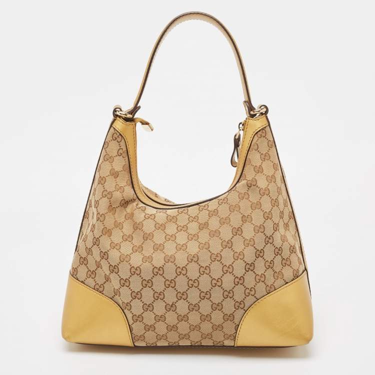 مملوكة مسبقًا Gucci Beige/Gold GG Canvas and Leather Medium Lovely Hobo