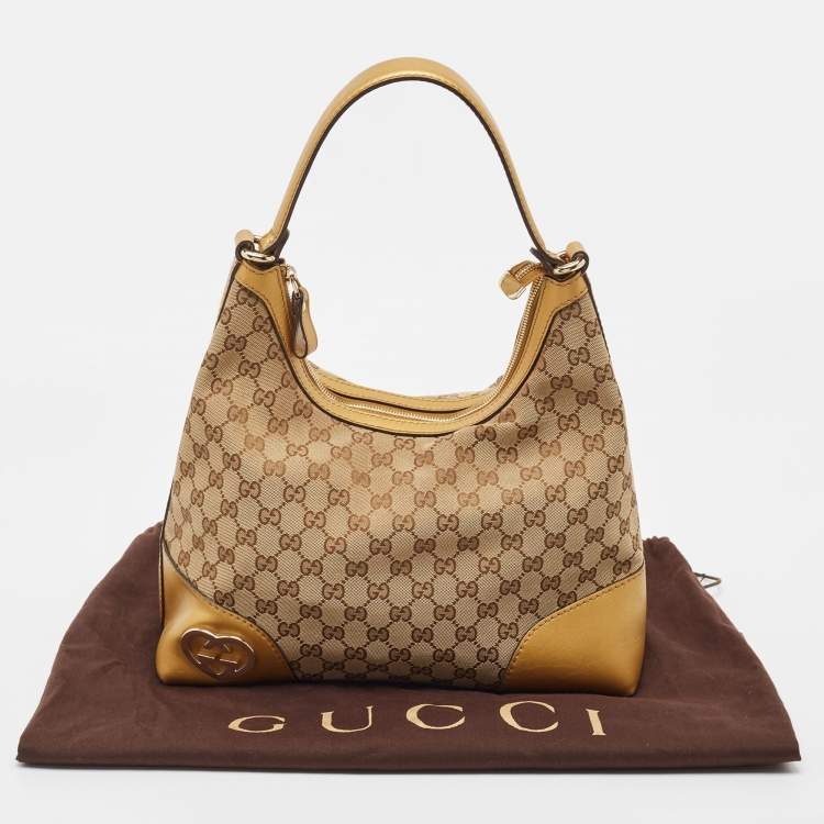 مملوكة مسبقًا Gucci Beige/Gold GG Canvas and Leather Medium Lovely Hobo