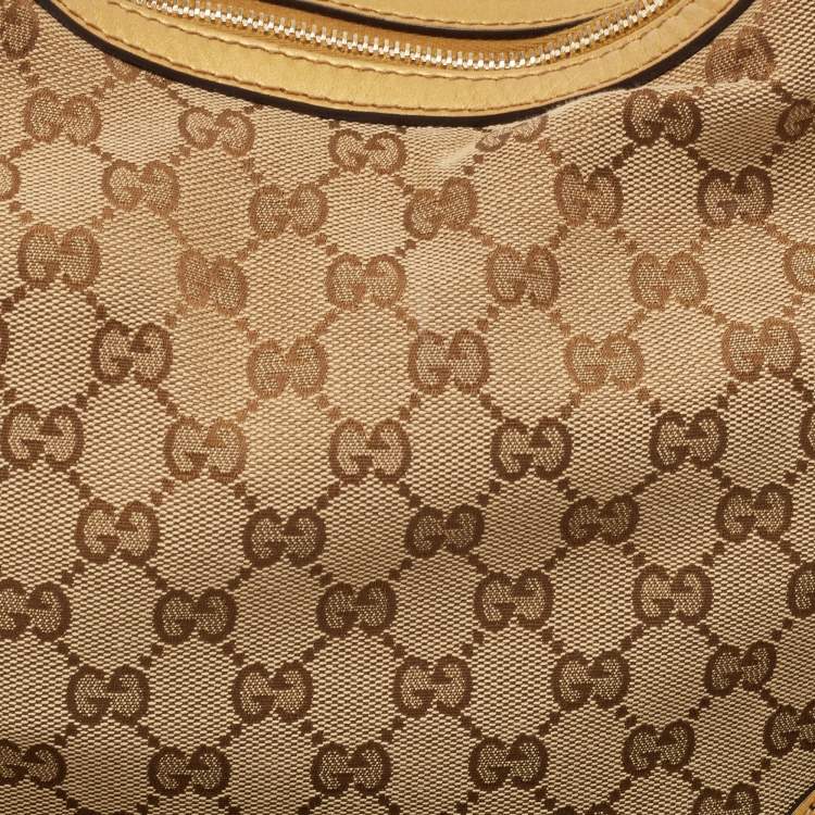 مملوكة مسبقًا Gucci Beige/Gold GG Canvas and Leather Medium Lovely Hobo