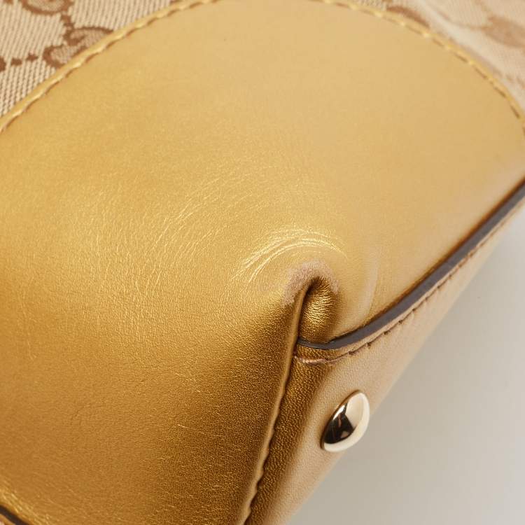 مملوكة مسبقًا Gucci Beige/Gold GG Canvas and Leather Medium Lovely Hobo