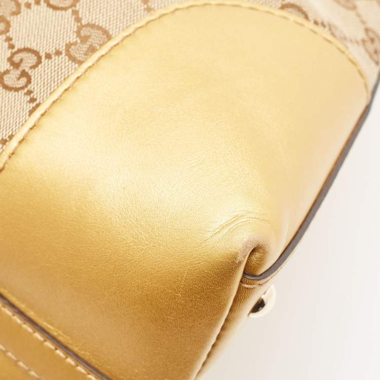 مملوكة مسبقًا Gucci Beige/Gold GG Canvas and Leather Medium Lovely Hobo