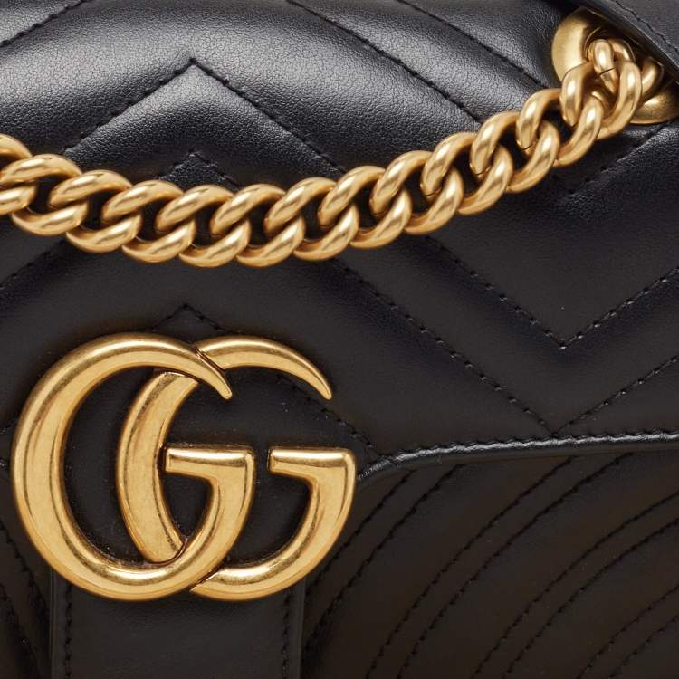 Pre Owned Gucci Black Matelassé Leather Mini GG Marmont Shoulder Bag
