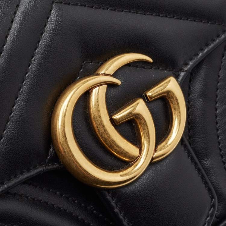 Pre Owned Gucci Black Matelassé Leather Mini GG Marmont Shoulder Bag