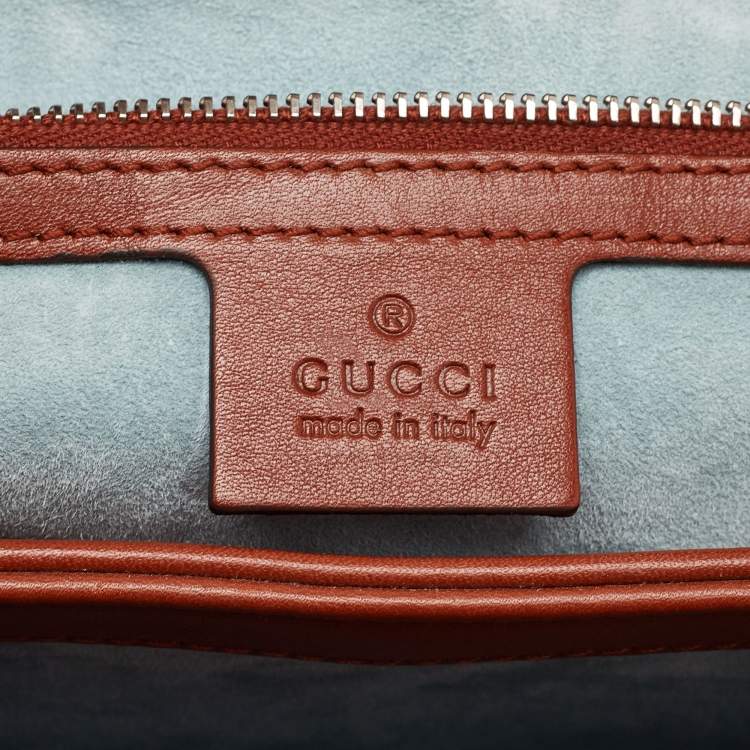 Pre Owned Gucci Brown Python Leather Lady Lock Bamboo Large Top Handle Bag