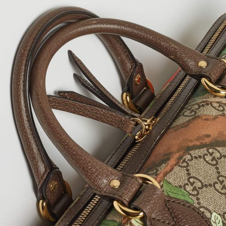Pre Owned Gucci Brown/Beige Tian Print GG Supreme Canvas Medium Boston Bag