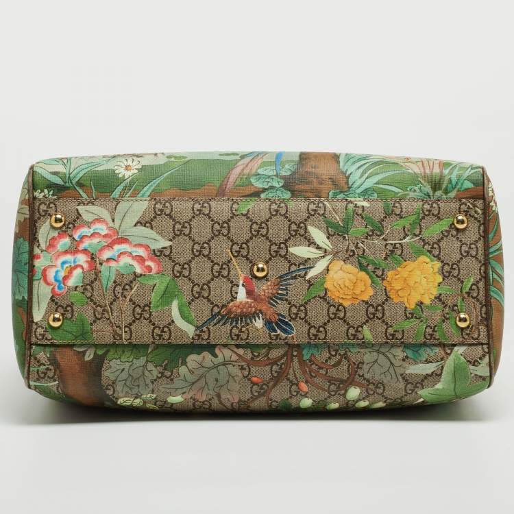 Pre Owned Gucci Brown/Beige Tian Print GG Supreme Canvas Medium Boston Bag