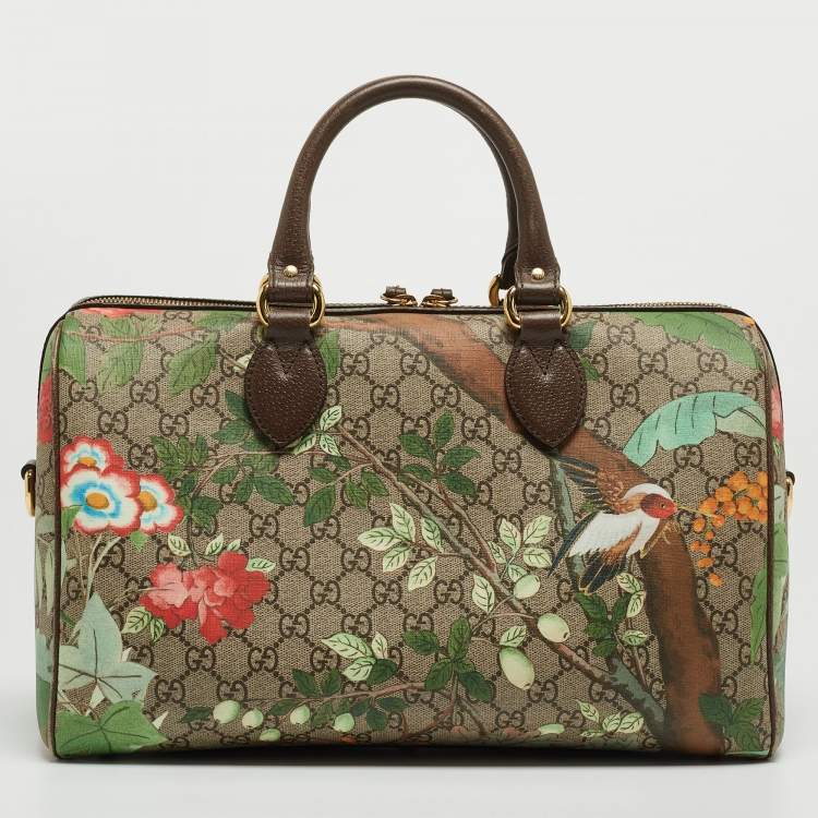Pre Owned Gucci Brown/Beige Tian Print GG Supreme Canvas Medium Boston Bag