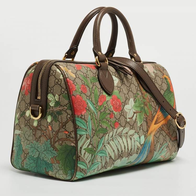 Pre Owned Gucci Brown/Beige Tian Print GG Supreme Canvas Medium Boston Bag
